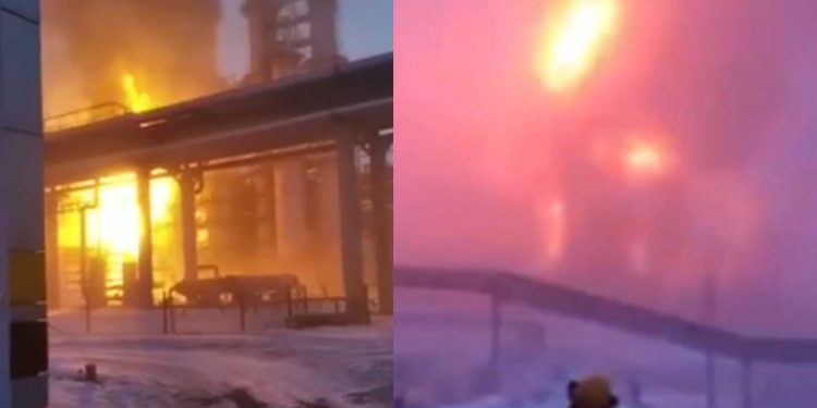 حريق في مصفاة لتكرير النفط وسط روسيا